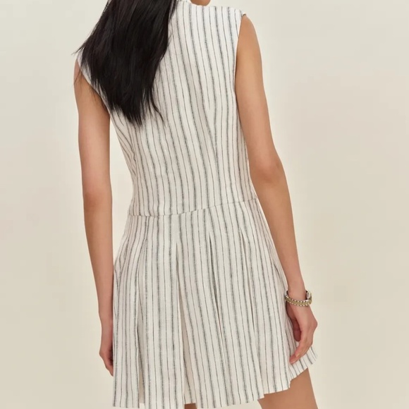 Unworn Reformation Arella Linen Mini Shirt Dress in Elsie Stripe Stripe - Picture 3 of 12